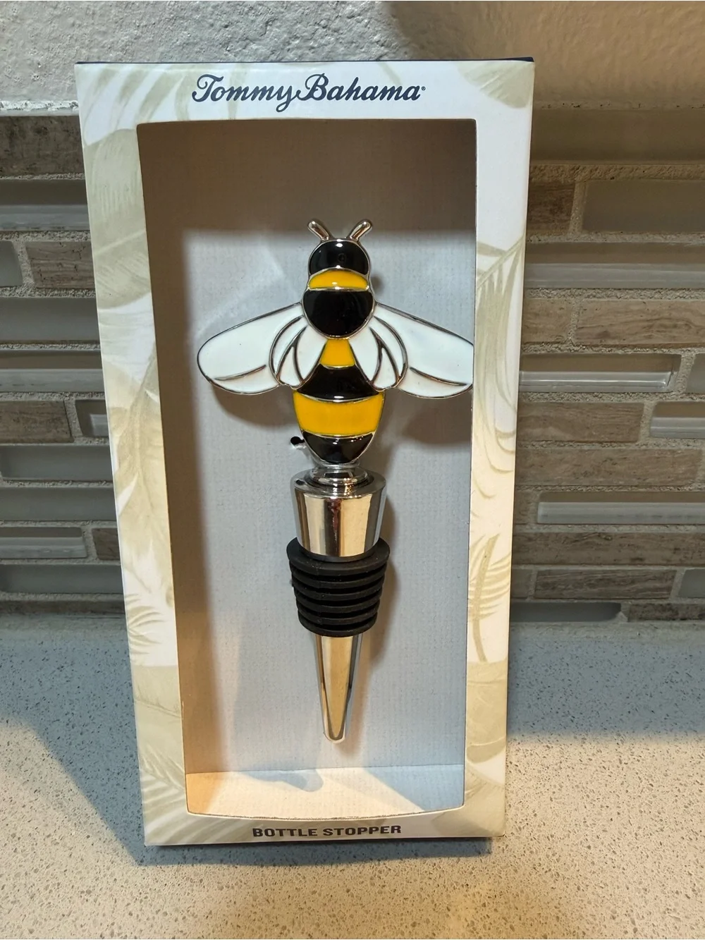Tommy Bahama Bee Bottle Stopper in Yellow, Black & Silver